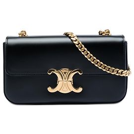 Céline Bolso de hombro Claude en piel de becerro brillante negro Celine