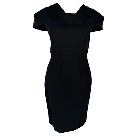 Roland Mouret Midi-Kleid mit quadratischem Ausschnitt aus schwarzer Baumwolle