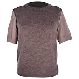 Lanvin Kurzarm Strickoberteil mit Rundhalsausschnitt aus brauner Wolle