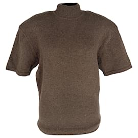 Jacquemus Castagna Rollkragen-Kurzarmpullover aus brauner Merinowolle