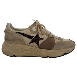 Sneakers Golden Goose Running Sole Panelled in nylon bianco e scamosciato