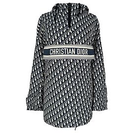 Chaqueta anorak con capucha Christian Dior Oblique en poliéster azul marino