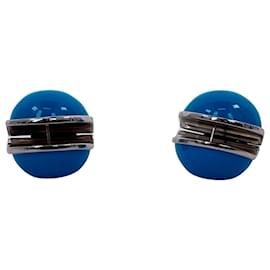 Boucles d'oreilles Sphere en émail bleu clair et laiton Alaïa