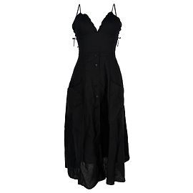Vestido midi sin mangas con cuello en V en lino negro Reformation