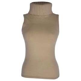 Michael Kors Rollkragen-Strickoberteil ärmellos aus Beige Kaschmir