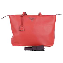 Prada Borsa Tote e Borsa a Spalla in Pelle Vitello Phoenix Rossa