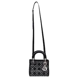 Mini borsa Lady Dior Strass Cannage in raso nero