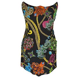 Versace Inverted Heart Mini-Kleid mit Schmuckverzierungen aus mehrfarbiger Viskose