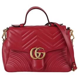 Gucci Borsa Tote con Manico Superiore e Borsa a Spalla in Pelle Rossa Gg Marmont
