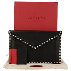 Pochette enveloppe en cuir noir - Valentino Garavani