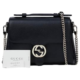 Gucci Borsa a mano con manico superiore e tracolla a catena in pelle intrecciata Nero