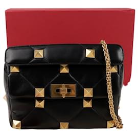 Sac cabas à bandoulière à chaîne en cuir grainé Roman Stud Noir - Valentino Garavani