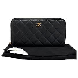 Chanel Langer Reißverschluss-Geldbörse Caviar Schwarz