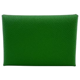 Hermès Hermes Calvi Duo Card Wallet in Green