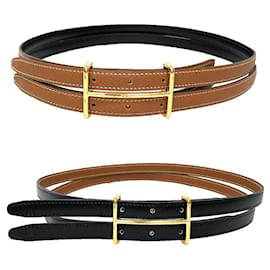 Cinturón Hermès H-Belt reversible negro y camel