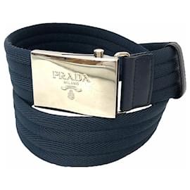 Cintura Prada blu navy con fibbia argentata