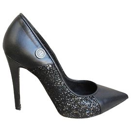 John Galliano Pumps aus schwarzem Leder und Pailletten