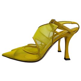 Jimmy Choo Traci 90 Yellow Mesh and Leather Slingback Pumps