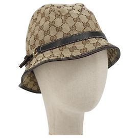 Cappello bucket GUCCI GG Canvas Horsebit L Beige Gold Auth 193307A