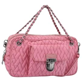 Borsa a tracolla con catena PRADA Nylon 2way Rosa Argento Auth ka5423A