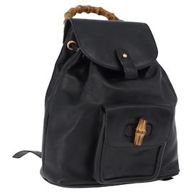 Zaino GUCCI Bamboo in pelle nera con dettagli in tono oro 003 1705 0030 Auth ka5411A