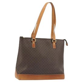 Céline Borsa Tote CELINE Macadam in PVC e pelle marrone con finiture dorate Auth ep15259