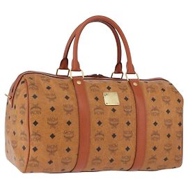 Borsa Boston MCM Logogram Vicetos in PVC e pelle Marrone Oro Auth 193130