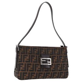 FENDI Zucca Canvas Mamma Baguette Shoulder Bag Black Brown Auth am12180V