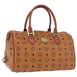 Borsa MCM Vicetos Logogram PVC Pelle 2way Marrone Oro Auth 193981