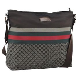 Borsa a Spalla GUCCI Web Sherry Line Nylon Beige Argento 270410 Auth 194052
