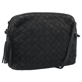 Borsa a Spalla BOTTEGA VENETA INTRECCIATO Tela Nero Oro Auth 190995