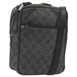 Borsa a Spalla GUCCI GG Canvas Nera Argento 03136 Auth hk3986