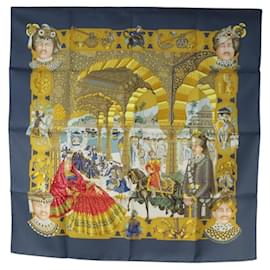 Hermès HERMES Carré 90 Seidentuch "MAHARAJAS" Blau Gold Authentisch ki6741M
