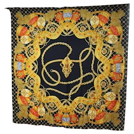 Sciarpa CELINE Large Jewelry Pattern in seta nera e gialla Auth am12158M - Céline