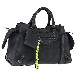 BALENCIAGA Le City Hand Bag Leather Navy Silver 684907 Auth ka5367SAM