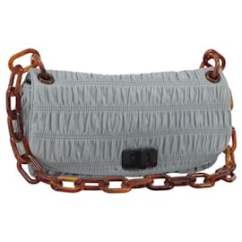 Borsa a Spalla PRADA Gathered Pla Chain in Pelle Azzurro Chiaro Auth 193094M