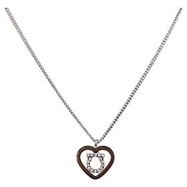 Collana Salvatore Ferragamo Gancini Rhinestone Heart metallo Silver Auth am12057V