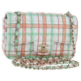 CHANEL Mini Matelasse 20 Chain Bag Lamb Skin Multicolor Gold CC Auth 192077SM