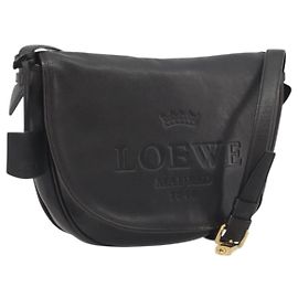 Sac à bandoulière LOEWE en cuir marron foncé avec détails dorés Auth 192782A