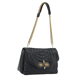 Sac à bandoulière à chaîne BALLY en cuir noir et or Auth 192659A - Bally
