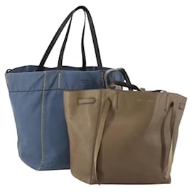 CELINE Tote Bag aus Leder und Canvas 2 Set Beige Blue Auth 192810 - Céline