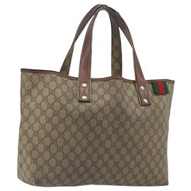 GUCCI GG Supreme Web Sherry Line Tote Bag PVC Beige Gold 211134 Auth 193984