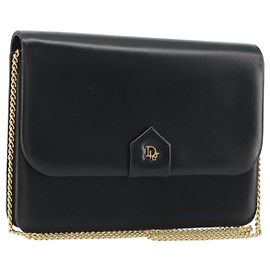 Borsa a tracolla con catena Christian Dior in pelle nera e finiture dorate Auth ep15162