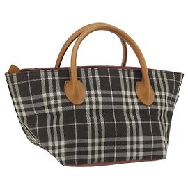 Borsa Tote BURBERRY Nova Check Blue Label Nylon Marrone Argento Auth kk694A