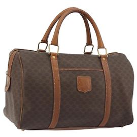 Céline Borsa Boston CELINE in tela Macadam PVC Pelle Marrone Oro Auth 194053