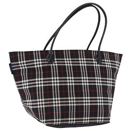 Borsa Tote Burberrys Nova Check Blue Label in nylon nero e argento Auth kk690A