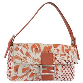 Borsa a Spalla FENDI Mamma Baguette in Tela e Sequins Arancione Argento Auth 187605SM