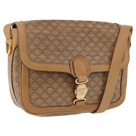 Céline CELINE Macadam Canvas Schultertasche PVC Beige Gold Authentisch ki6762