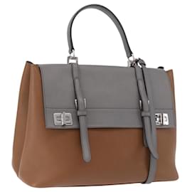 Borsa PRADA in pelle 2way Marrone Argento Auth ka5368V