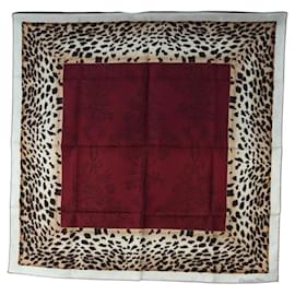 Sciarpa in seta Christian Dior stampa leopardata Bordeaux Auth am12187M